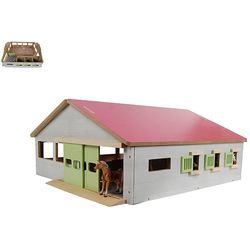 Sombo 1:32 pink horse stable made of wood with 3 boxes and riding arena 62x56x26cm, without accessories