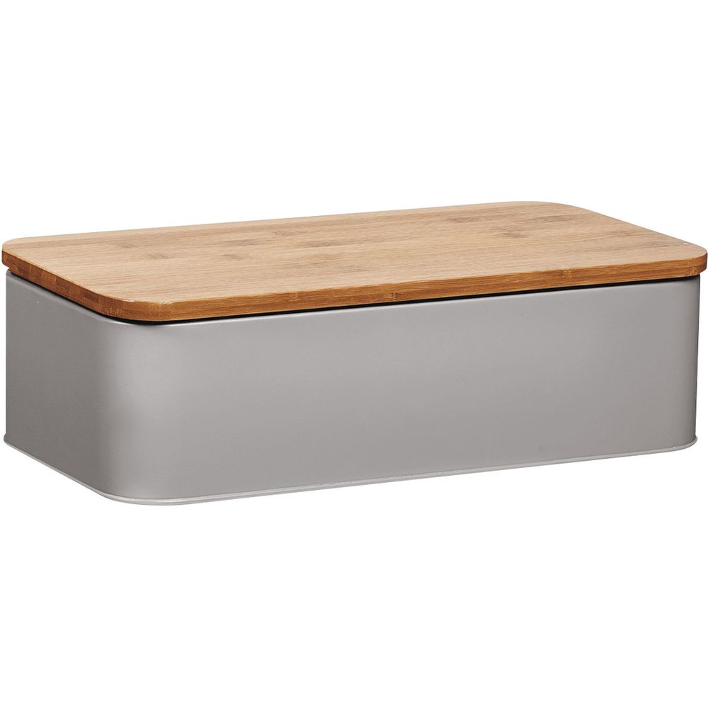 Zeller Present Brotkasten Metall matt taupe mit Bamboo-Deckel 42,5x23x13cm Bild 1