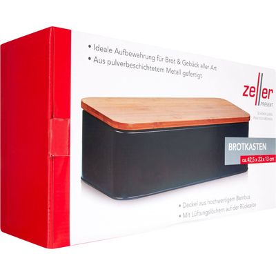 Zeller Present Brotkasten Metall matt schwarz mit Bamboo-Deckel 42,5x23x13cm Bild 2