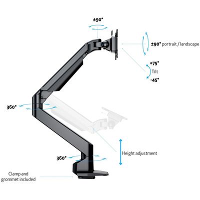 Multibrackets Braccio di sollevamento gas con montaggio su tavolo singolo fino a 21 kg - nero Bild 8