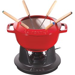 Staub Fondue Set kirschrot m. 2 Griffen, rund. 18 cm