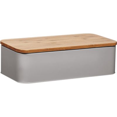 Zeller Present Brotkasten Metall matt taupe mit Bamboo-Deckel 42,5x23x13cm