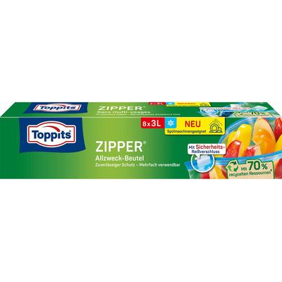 Toppits Allzweckbeutel Zipper 8Stück 3Liter 27x24cm