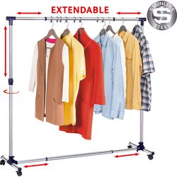 Tatkraft New York clothes rack foldable 86-143 x 100-165 x 44 cm mobile, max. 25 kg, chrome-plated