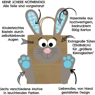 Papierdrachen Große DIY Osterhasen mit großen Tüten - 2 - grün blau gelb Bild 2