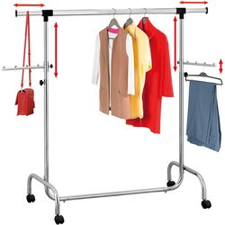 Tatkraft Falcon clothes rack 106-179 x 137.5-187.5 x 49.5 cm mobile, max. 80 kg, chrome-plated