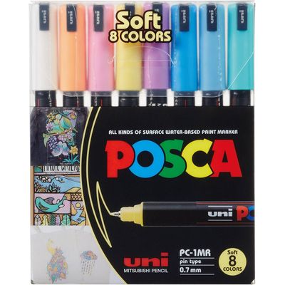 Uni Marqueur POSCA Softcolors 0,7 mm, 8 pièces