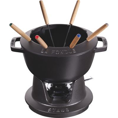 Staub Fondue set black m. 2 handles, round. 20 cm