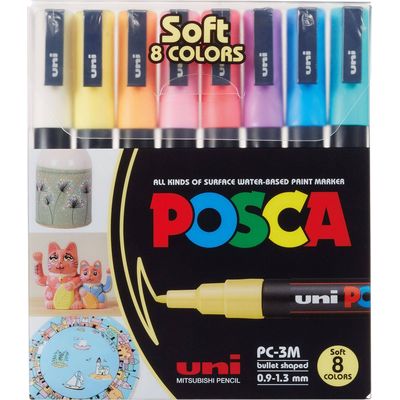 Uni Marker POSCA Softcolors 0.9 - 1.3mm, 8 pieces