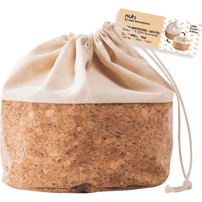 Portapane con cordino, cotone L, sughero / beige, 24 cm