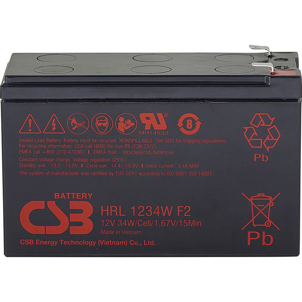 CSB Battery CSB 12VDC 9Ah Sealed, maintenance-free lead-acid accumulator, Faston 250 6.3mm connections, long life, ideal for UPS systems Bild 1