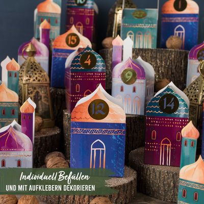 Papierdrachen Ramadan Kalender zum Basteln – Häuser Set Bild 2