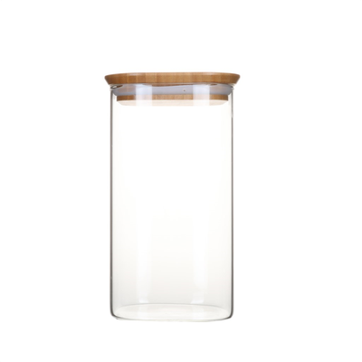 Pebbly Pot de rangement en verre w. Bambou d., 1,35 l, 10x10x19,2 cm