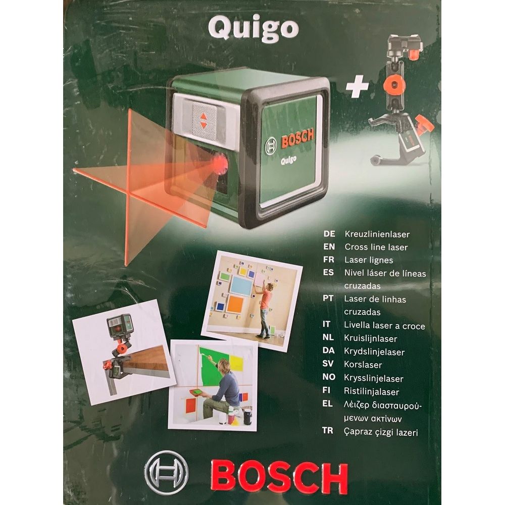 Laser lignes Quigo de Bosch avec pince universelle MM 2 (alignement facile  et précis avec un positionnement flexible de l'outil grâce à la pince