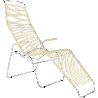 Schaffner Chaise longue Brissago spaghetti tressé avec patins sable pastel