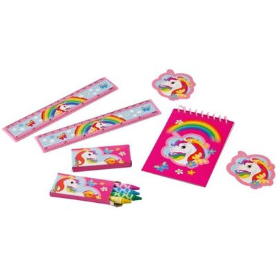 Amscan Schreibset Einhorn 20-teilig 5x Lineal, 5xSchreibblock, 5xWachsmalstifte, 5xStickers