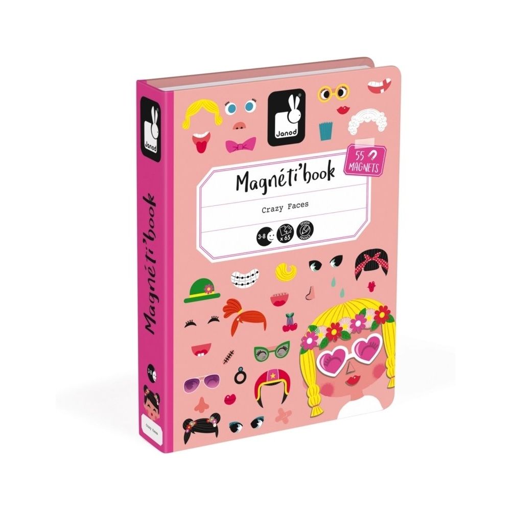 Janod Magnetic book Crazy Face Girls 55 magnets and 10 cards Bild 1