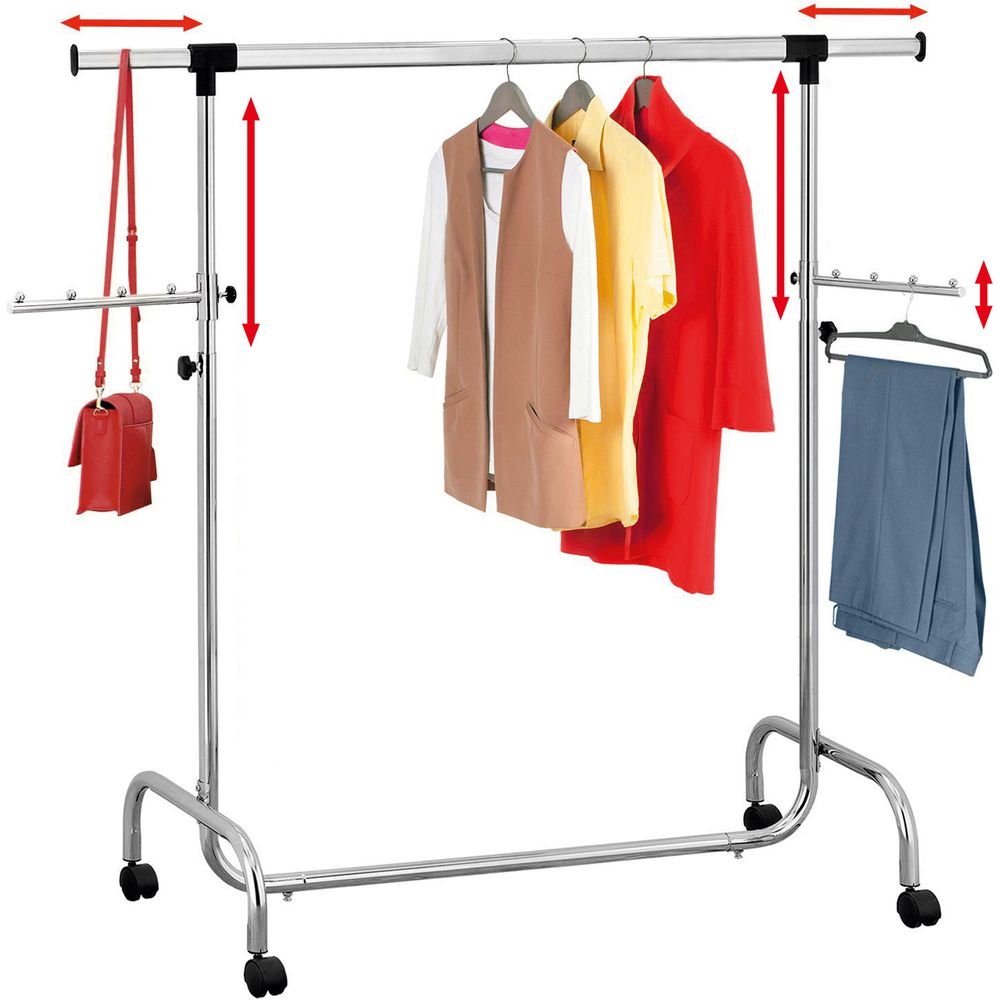 Tatkraft Falcon clothes rack 106-179 x 137.5-187.5 x 49.5 cm mobile, max. 80 kg, chrome-plated Bild 1