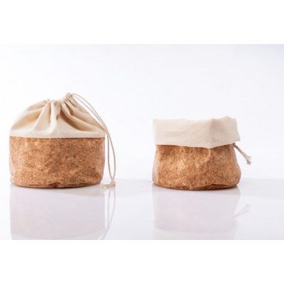 Sac à pain avec cordon, coton L, liège / beige, 24 cm Bild 4